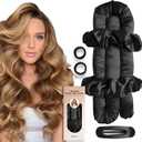 BLINKEEN Jumbo Heatless Hair Curler Set-Satin Heatless Curls Overnight, Jumbo Curling Rod Headband, No Heat Curlers To Sleep in (Black)