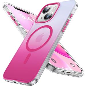 Magnetic for iPhone 13 Case & iPhone 14 Case [Compatible with MagSafe][ Military Grade Protective] Slim Translucent Matte Silicone Edge Phone Case for iPhone 13/14 (6.1"),Gradient Hot Pink