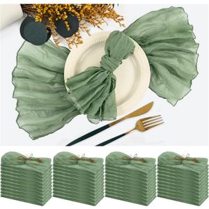 42 Packs Gauze Cheesecloth Napkins 20 x 20 Inch Sage Green Wrinkled Dinner Napkins, Rustic Boho Napkins Soft Cloth Napkins for Wedding Party Event Dinner Table Decoration (20" x 20" (Set of 42))
