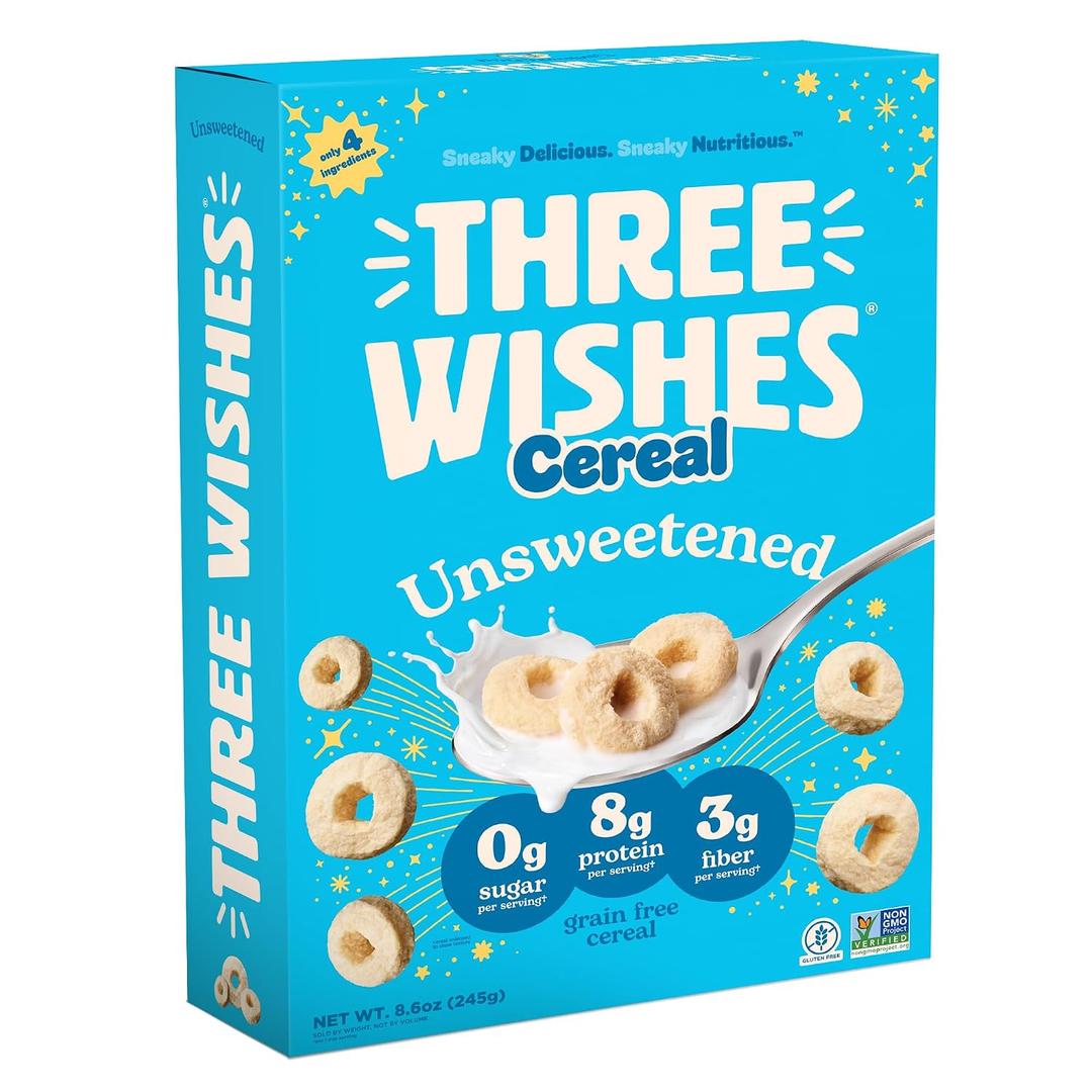 6 x Three Wishes Gluten Free Protein Cereal, Healthy, Vegan, 1pk Unsweetened (EXP 01/07/27)
