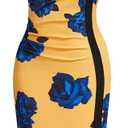 Viwenni Women Vintage Ruffle Business Colorblock Work Church Pencil Dress (Large, 11-blue Floral)