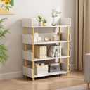 4-Tier Wooden Bookcase,White Bookshelf,Modern Open Bookshelf,Wood Storage Shelves Display Stand with Top Edge and Solid Wood Frame for Living Room,Bedroom,Home Office