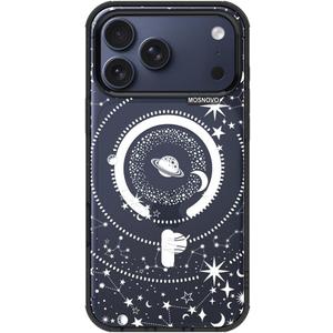 MOSNOVO for iPhone 17 Pro Max Case | Compatible with Magsafe | Military Grade 10ft Drop Tested | Camera Control | Clear Black with Wildflower Meadow Design