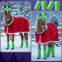 Paterr 7 Pcs Christmas Horse Accessory Set Xmas Santa Elf Horse Cape Halters Leg Wraps Hat Tack Costume Set (Red, Green)