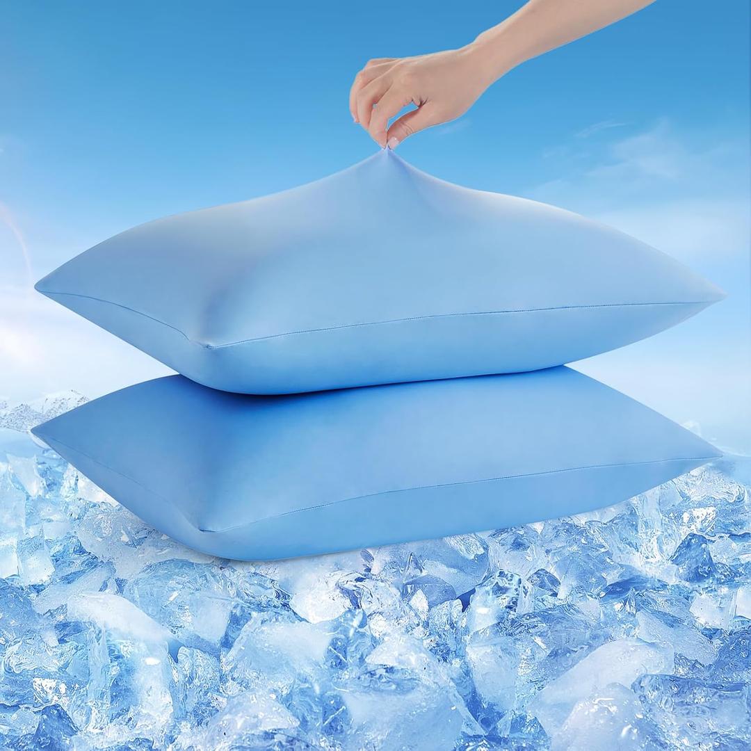 Avolare Cooling Pillow Cases Queen Size Set of 2,Arc-Chill 3.0 Cool Pillowcases for Hot Sleepers(Q-Max>0.5),Breathable&Stretchy Fabric,Softer Than Silk,Zipper Pillow Cases,Blue