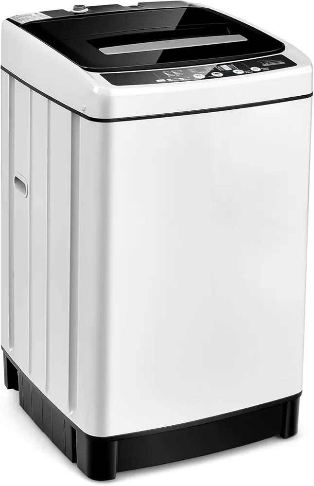 DORTALA Portable Washing Machine, 11Lbs Full-automatic Laundry Washer and Spinner Combo with 8 Programs, 10 Water Levels, 1.5 Cu.Ft Top Load Apartment Washer for Dorm, RVs, Grey