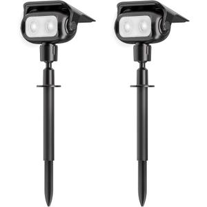 Nreonrick Solar Spot Lights Outdoor Waterproof, 360 Adjustable Landscape Lighting with 2Lighting Mode, Auto On/Off Solar Lights Outdoor for Wall Garden Christmas Decorations (Cool White, 2 Pack)