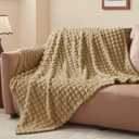 BEDELITE Camel Throw Blanket for Couch and Bed- Super Soft and Warm 3D Checkered Fluffy Fuzzy Fleece Blanket, Luxurious Plush Cozy Blanket for Room Decor Spring, 50x60 inches