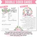 Hadley Designs Baby Shower Games for 25 Guests - Pink Elephant Baby Predictions & Advice Cards for New Parents, Trivia Game, Word Scramble, True or False Babyshower Games for Girl, Made in USA