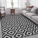 Boho 6x9 Soft Area Rug with Nonslip Backing for Living Room, Bedroom, Dinning Room, Low Piles Carpet Mat Indoor and Outdoor Rug, Black&Gray