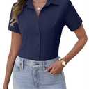Zeagoo Womens Tops Short Sleeve Button Down Shirts Official Collar Tailored Work Blouse Summer Navy Blue L
