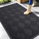 OLANLY Front Door Mat Outside Entrance 47x32, Absorbent, Heavy Duty Sturdy Natural Rubber Doormat Indoor Outdoor, Stain and Fade Resistant, Non-Slip Low Profile Floor Mat for Entryway, Black Diamond