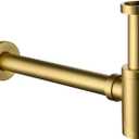 Bottle P Trap 1-1/4 Bathroom Brass Sink Drain Stopper, Lavatory Adjustable Basin Sink Waste Drain P-Trap Plumbing Kit, General US/CA Standard, Brushed Nickel Gold