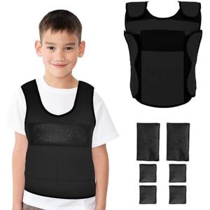 Vest for Kids (Medium, Ages 8+) Compression Vest for Kids, Including 6 Removable Weights Black