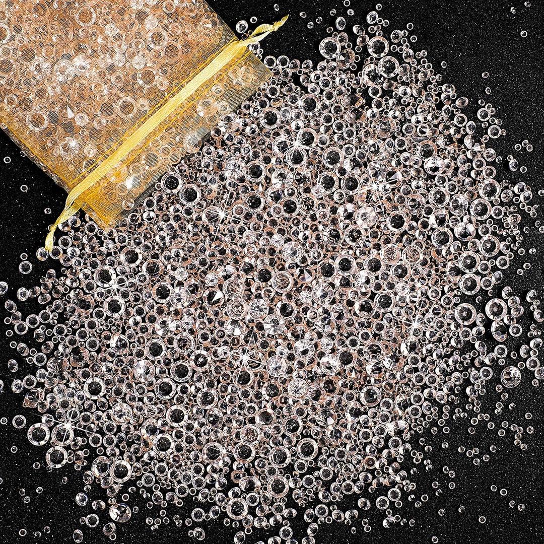 Hicarer 7000 Pieces Diamond Decorations Bling Bling Diamond Vase Filler Acrylic Gem Table Scatter Crystals in Four Sizes Table Decorations for Wedding Birthday Party Bridal Shower(Champagne Color)