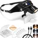 Magnifying Glass with Light 1X-4X, Rechargeable Magnifying Glasses Magnetic Head Magnifier, Magnify Glass with 6 Detachable Lenses, Warm Cold Light Modes Magnifier for Close Work Hobby Crafts