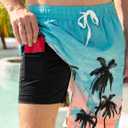 Goodstoworld Mens Swim Trunks with Compression Liner 9'' Inseam Quick Dry Swimsuit Shorts M-3XL (Large, Hawaiian Blue)