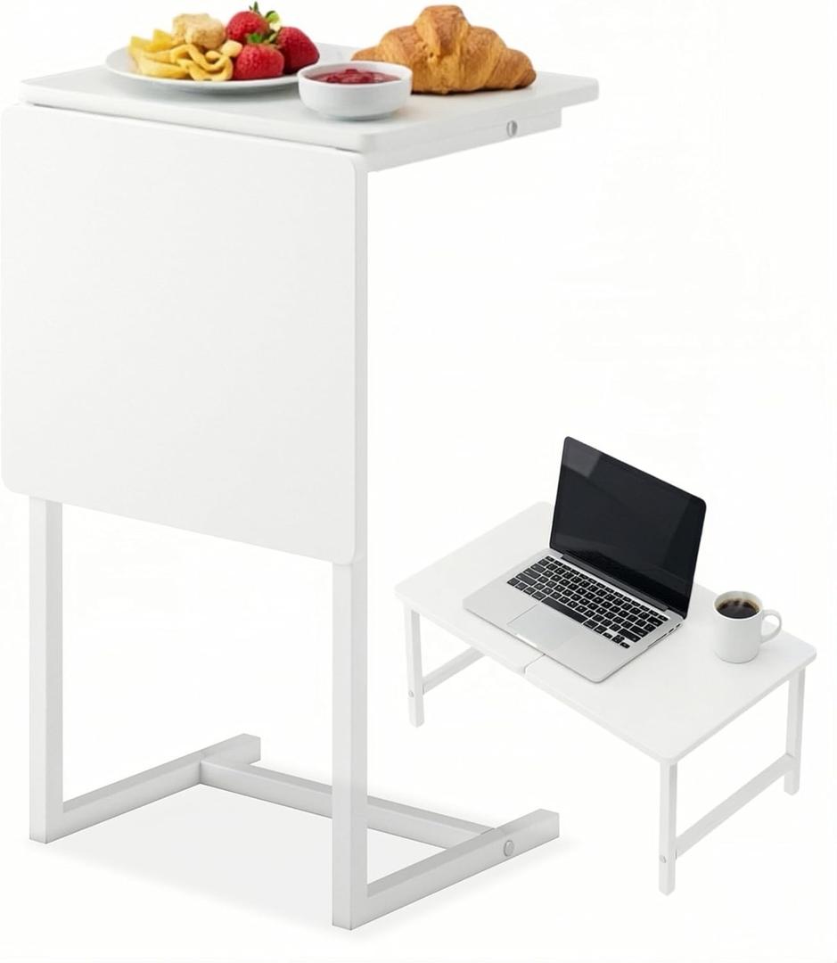 Bed Tray Table for Eating, Kitchen Serving Trays, Small Side Table for Sofa, Beds, Eating, Working, Used As Laptop Desk Snack Trays-1 pc-White