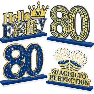 Happy 80th Birthday Table Decorations Blue 80th Birthday Table Centerpieces Sign Navy Blue Gold 80th Birthday Party Supplies Decorations for Men Women Wooden Vintage 1944 Centerpieces for Tables Decor