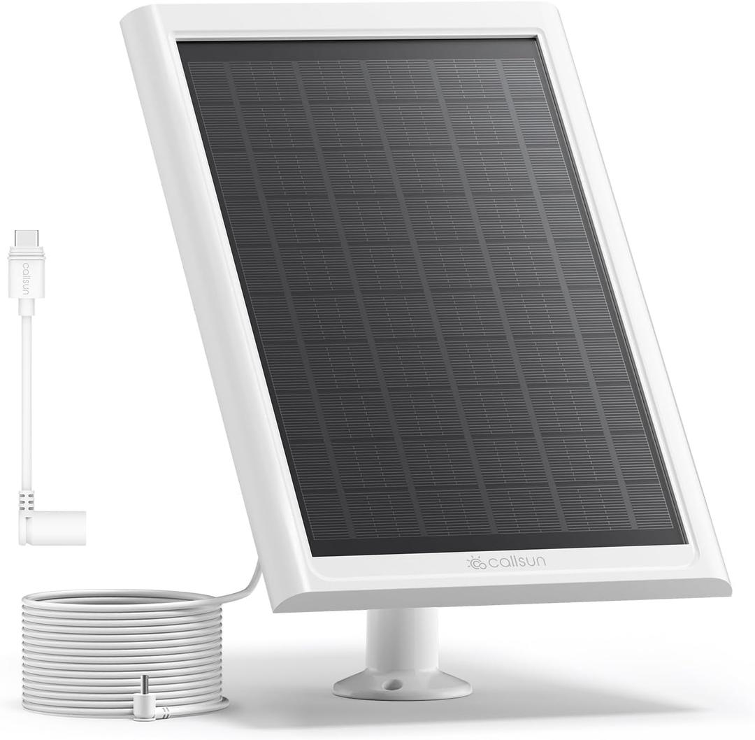 Solar Panel for Ring Camera,6W Solar Charger for Ring Stick Up Cam Battery/Pro&Ring Spotlight Cam Battery/Plus/Pro,13FT Cable IP68 Waterproof USB-C and DC3.5mm Ports White
