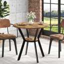 31.5" Round Kitchen Table for 2-4, Rustic Wood Circle Table with Storage | Small Round Dining Table,, Metal Legs, Compact Dining Room Table, Kitchen, Cafe, Apartment,Small Space