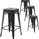 FDW Metal Bar Stools Set of 4 Counter Height Bar Stools 24 Inches Industrial Bar Chairs Patio Stool Stackable Backless Stool Indoor Outdoor Metal Kitchen Stools Bar Chairs (Black, 30")