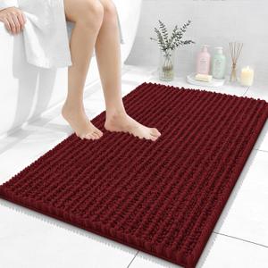 OLANLY Bathroom Rug Mat 36x24, Thick Soft and Absorbent Chenille Bath Mat, Non-Slip Rubber Backing, Machine Washable Quick Dry Bath Rugs for Tub Shower Floor, Home Decor Accessories, Burgundy