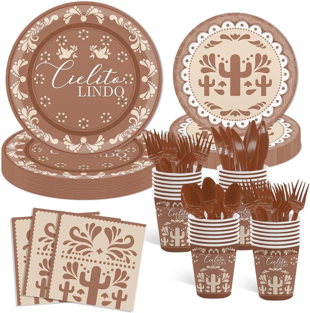MEHOFOND 169 pcs Cielito Lindo Baby Shower Party Decorations, Fiesta Cielito Lindo Baby Shower Plates and Napkins, Mexican Theme Disposable Dinnerware, Paper Plates Cups Party Supplies, Serve 24