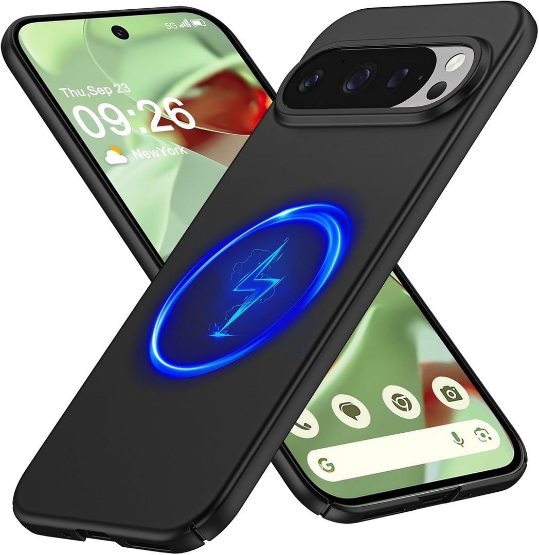 Magnetic Ultra Thin Frosted Designed for Google Pixel 9 Pro/Pixel 9 Phone Case Slim Minimalist Lightweight Matte Hard PC Compatible with MagSafe Cover Protective Bumper Case-Black