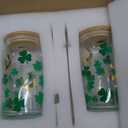 2 Pack St. Patrick's Day Drinking Glasses Gold Foil Shamrock Horseshoe Drinking Glasses 16oz Lucky Clover Glass Cup with Lids and Straw for Cocktails Whiskey Beer Soda