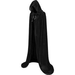 Adult Velvet Cape with Hood,Velvet Cloak for Women and Men,Costumes for Halloween Christmas Renaissance (110cm/43inch, Black)