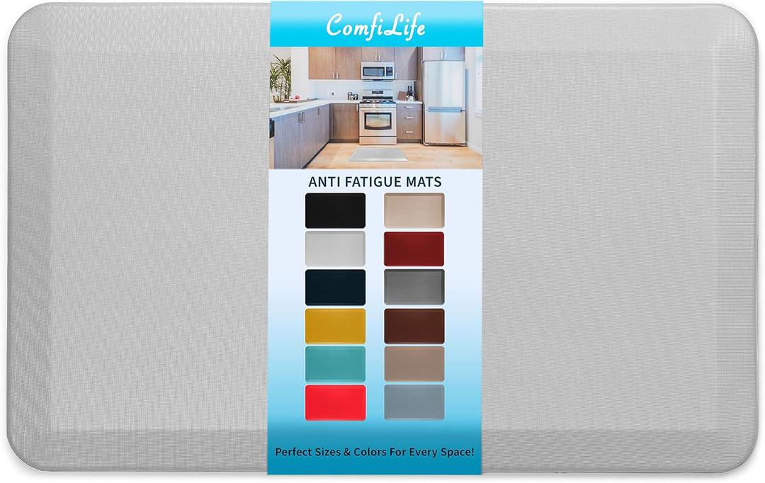 ComfiLife Anti Fatigue Floor Mat 3/4 Inch Thick Kitchen Mats for Floor, Standing Desk Mat, Kitchen Rug Comfort at Home, Office Durable Stain Resistant Non-Slip Bottom (20" x 32", Silver)