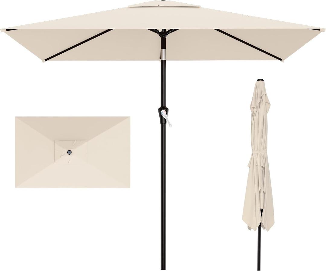 AreShark 6.5' x 10' Rectangular Patio Umbrellas for Outdoor, Outdoor Table Umbrella, Large Outdoor Patio Umbrellas with 6 Sturdy Ribs for Pool, Garden, Deck & Market (Cream-White)