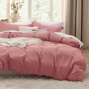 Bedsure Pink Clay Duvet Cover Queen Size - 3 Pieces Prewashed Cotton-Like Extra Soft Bedding Set, Includes 1 Duvet Cover 90x90 Inches with Zipper Closure & 2 Pillow Shams, Comforter Not Included