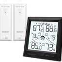 Indoor Outdoor Thermometer Wireless Battery Powered, High Precision Inside Outside Humidity Temperature with Alert, Backlight Weather Thermometers with 2 Sensors, 330ft Wireless, Black
