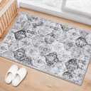 Lahome Moroccan Trellis Washable Rug, 2x3 Kitchen Rugs for Entryway Bathroom, Non-Slip Indoor Door Mat Ultra-Thin, Small Oriental Throw Carpet for Bedroom Entry, Silver/Grey