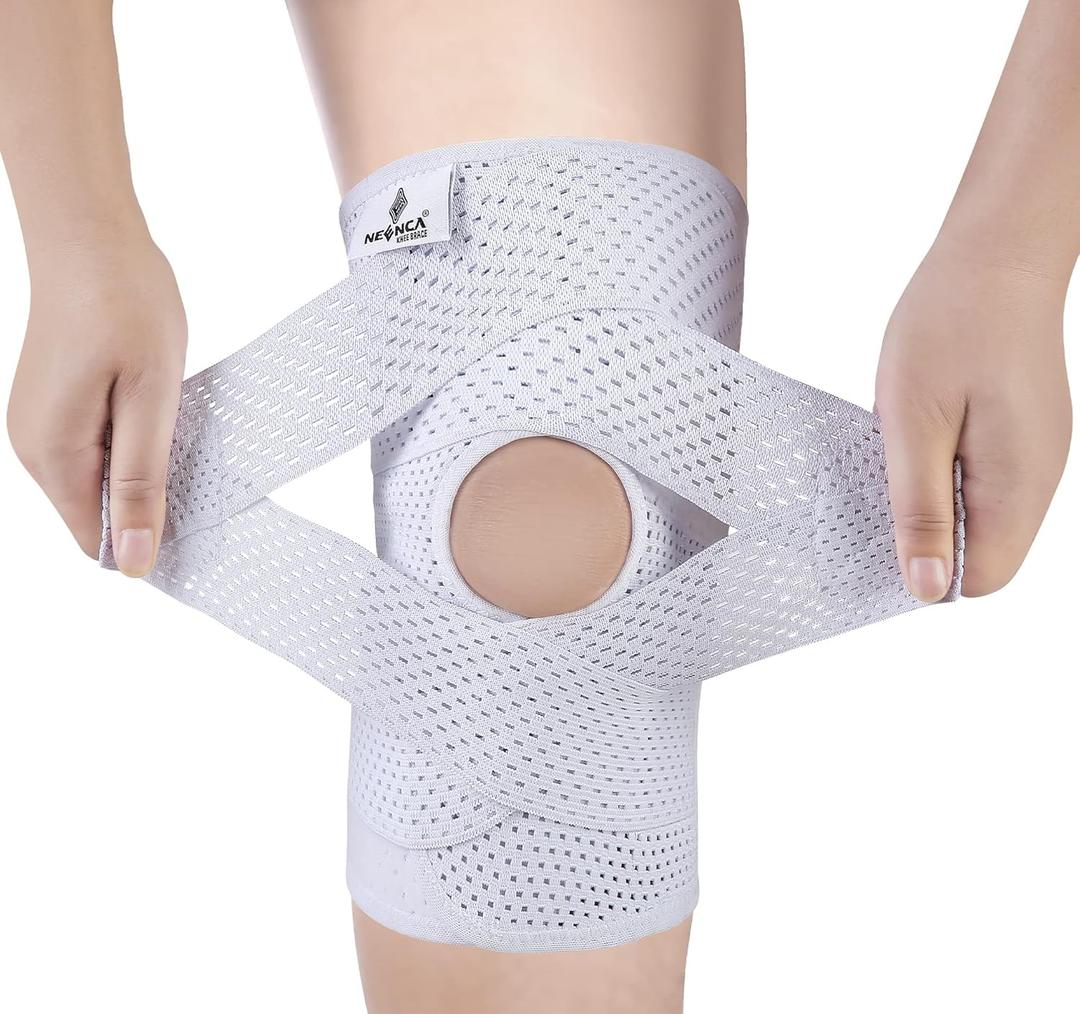 NEENCA Knee Brace for Knee Pain, Compression Knee Support with Air Mesh Fabric, Adjustable Knee Wrap with Side Stabilizers, Ultra-Soft Bandage for Sports, Running, Meniscus Tear, ACL, Arthritis Relief (Large, White)
