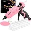THINKLEARN Hot Glue Gun Full Size, 60/100W Dual Power Glue Gun with 15 Glue Sticks(7/16''), Heavy Duty Large Glue Gun Kit, Hot Glue Gun and Sticks Set for Crafts, Arts, DIY and Home Repairs (Pink)