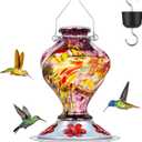 Hummingbird Feeder, BOLITE Glass Hummingbird Feeders for Outdoors Hanging, Hand Blown Twisted with Ant Moat, 5 Bee-Proof Ports, 360 Perch, Leak-Proof, 24oz, Purple, Gifts for Mom Dad Women Men
