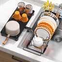 masadi Small Dish Drying Rack - Expandable Sink Dish Drying Rack Over Sinks with Drying Tray, Dish Drainer for Kitchen Counter with Adjustable Cutlery Holder, Space-Saving for Small Kitchens, Black, 15.3 x 6.6 x 5.5 inches