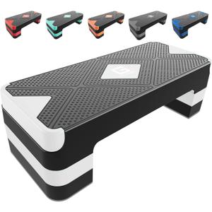 GYMMAGE Aerobic Exercise Step, Adjustable Aerobic Stepper for Exercise, Workout Step Platform for Step Up, 26.5" Step Deck with 4 6 8 Adjustable Height Risers, Women Home Gym Cardio Fitness (White)
