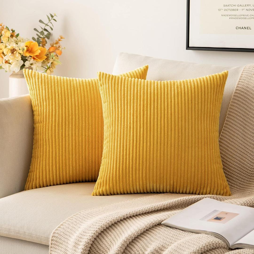 MIULEE Pack of 2 Mustard Yellow Fall Pillow Covers 20x20 Inch Soft Decorative Throw Pillow Covers Corduroy Pillowcases for Sofa Bedroom Couch