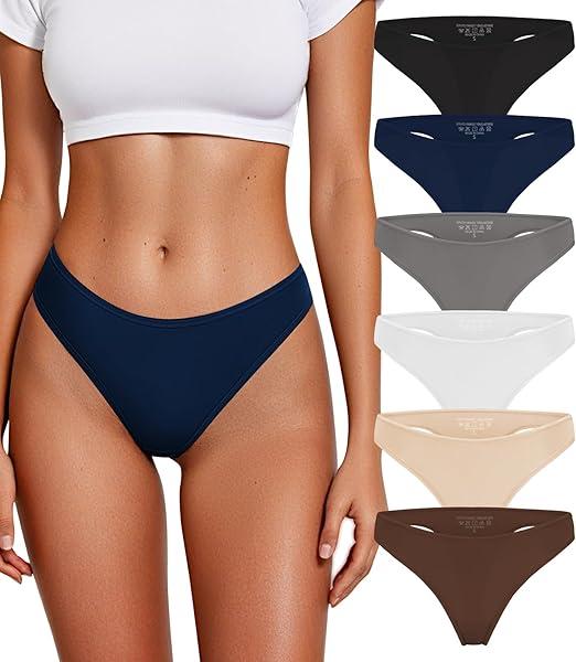 Thongs for Women Breathable Seamless Stretch Underwear Soft Low Waist Ladies T-back Panties 6 Pack Large