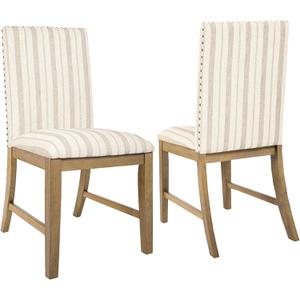 HomePop Upholstered Wood Apron Dining Chair - Taupe Stripe (Set of 2)