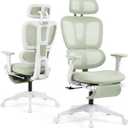 Ergonomic Office Chair with Footrest and Dynamic Lumbar Support, Green, High Back