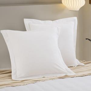 DAUAOTO Washed Cotton Euro Shams Square Pillow Cushion Cover 2 Pieces Set 26"x26" Pillowcases (Euro/Ivory)