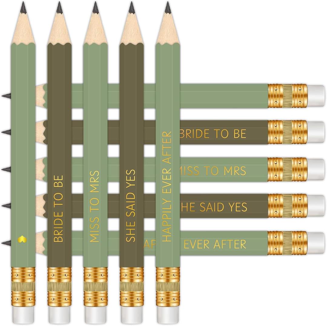 50Pcs - Bridal Shower Sharpened Half Pencils with Erasers, Pre-sharpened Pencils for Bridal Shower & Wedding Games, 4 Inches (Sage Green - Bridal)