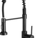 Black Kitchen Faucet with Pull Out Sprayer Stainless Steel Single Handle Spring Sink Faucets 1 Hole Or 3 Hole Dual Function for Farmhouse Camper Laundry Utility Rv Wet Bar