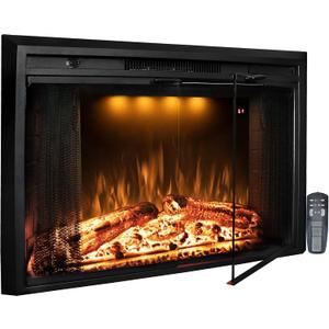 36 Electric Fireplace Inserts with Glass Door and Mesh Screen, Multicolor Flames & Fire Crackling Sounds, Timer, Overheating Protection Fireplace Heater, 750/1500W