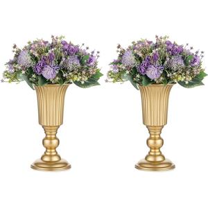 Nuptio Pcs of 2 Flowered Metal Trumpet Vase Elegant Wedding Centerpieces Vase for Wedding Party Decoration, 23.2cm/9.13" Tall Artificial Flower Arrangements for Anniversary Ceremony